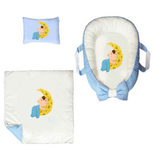 سرویس خواب سه تکه نوزاد ناریکو مدل گارد محافظ دار طرح ماه و کودک کد 0433
