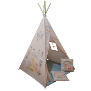 چادر بازی کودک مدل سرخپوستی طرح حیوانات PT529 به همراه کوسن