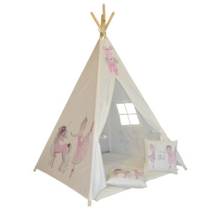 چادر بازی کودک مدل سرخپوستی طرح بالرین کد PT502 به همراه کوسن