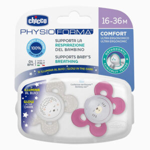 پستانک ارتودنسی چیکو مدل فیزیو کامفورت شبرنگ بسته 2 عددی