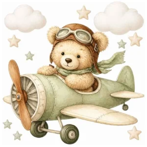 استیکر دیواری کودک راتیانا مدل green teddy pilot